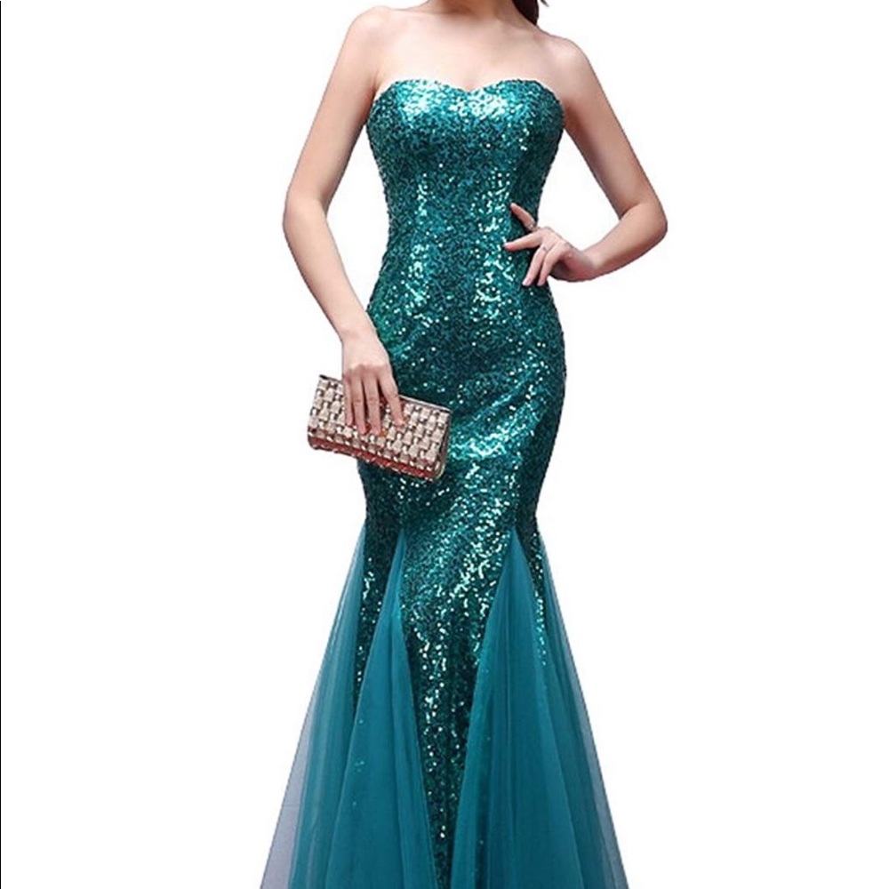Strapless mermaid sequin gown
